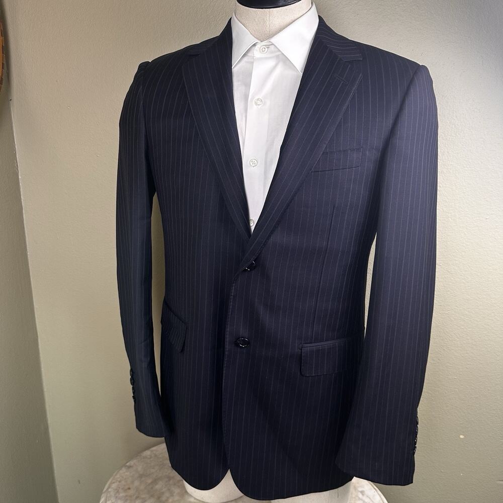 Abito Sartoriale Blazer Sport Coat Men US 38 R Navy Super 150 Subtle pinstripe - Picture 9 of 16